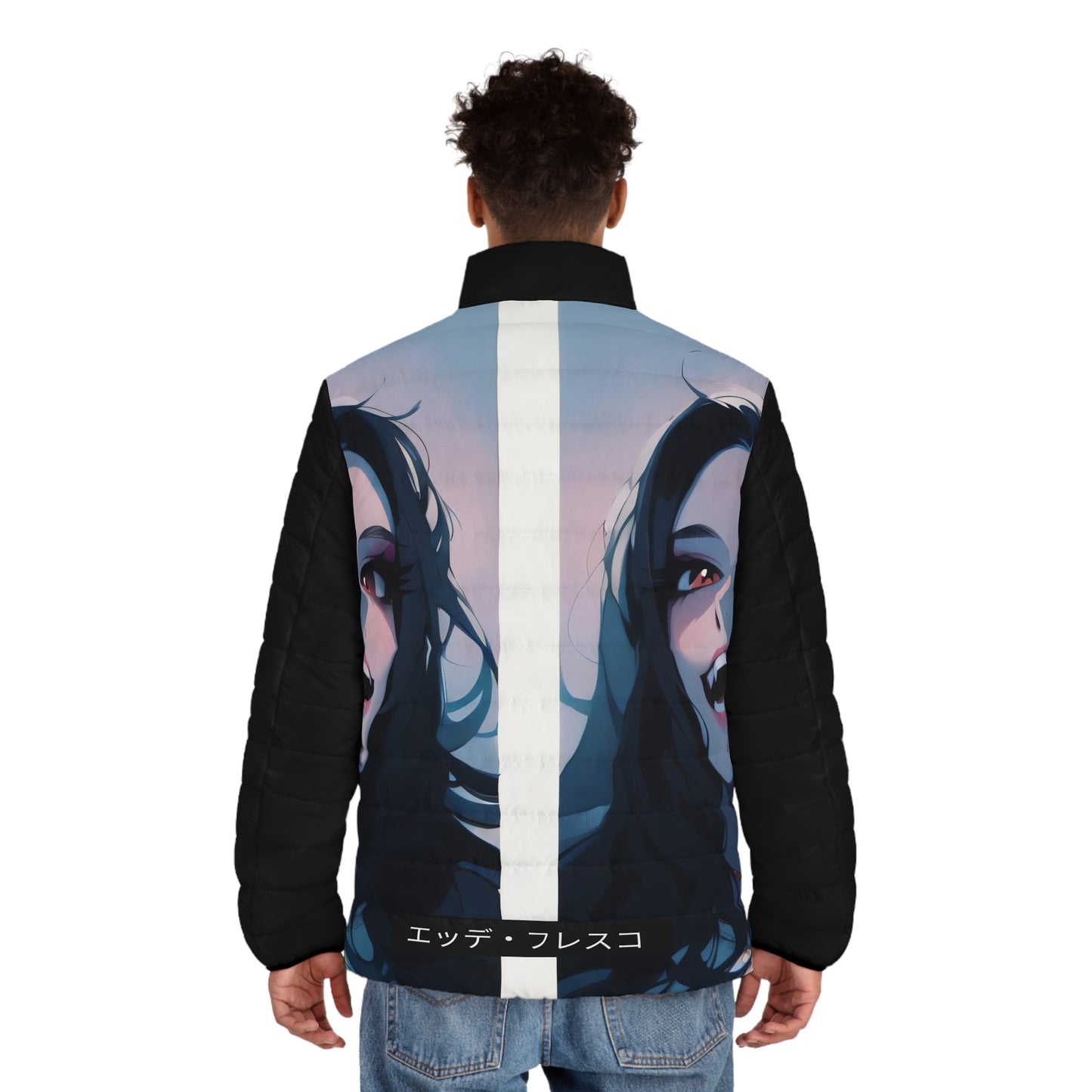 Anime Style Art Men's Puffer Jacket (AOP)- "Smiling Faces"