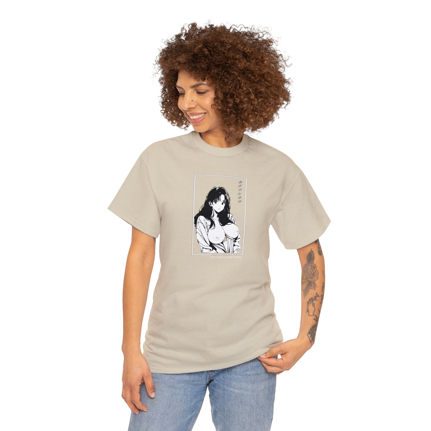 Anime Style Art Unisex Heavy Cotton Tee- "Don't Feel Pretty Today"