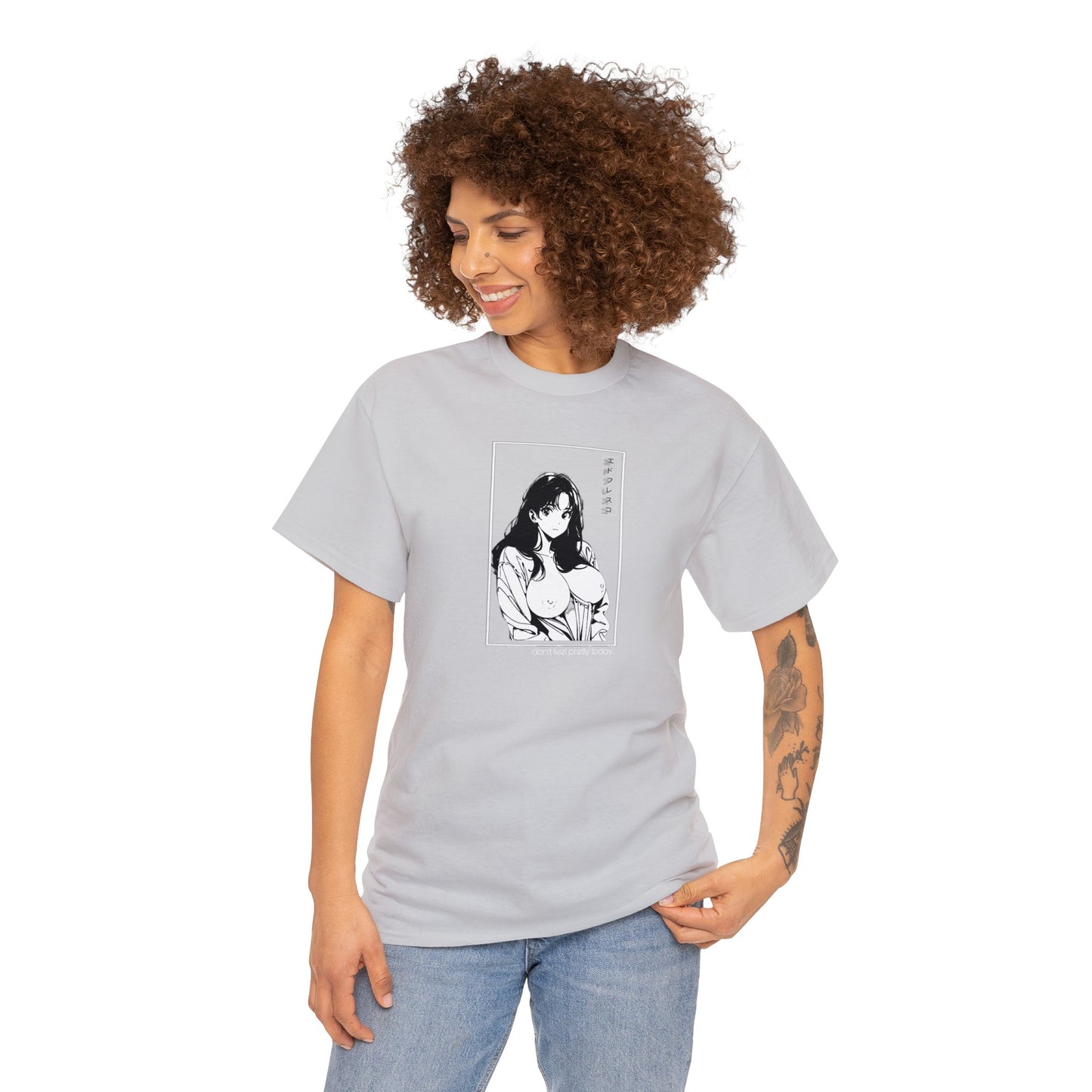 Anime Style Art Unisex Heavy Cotton Tee- "Don't Feel Pretty Today"