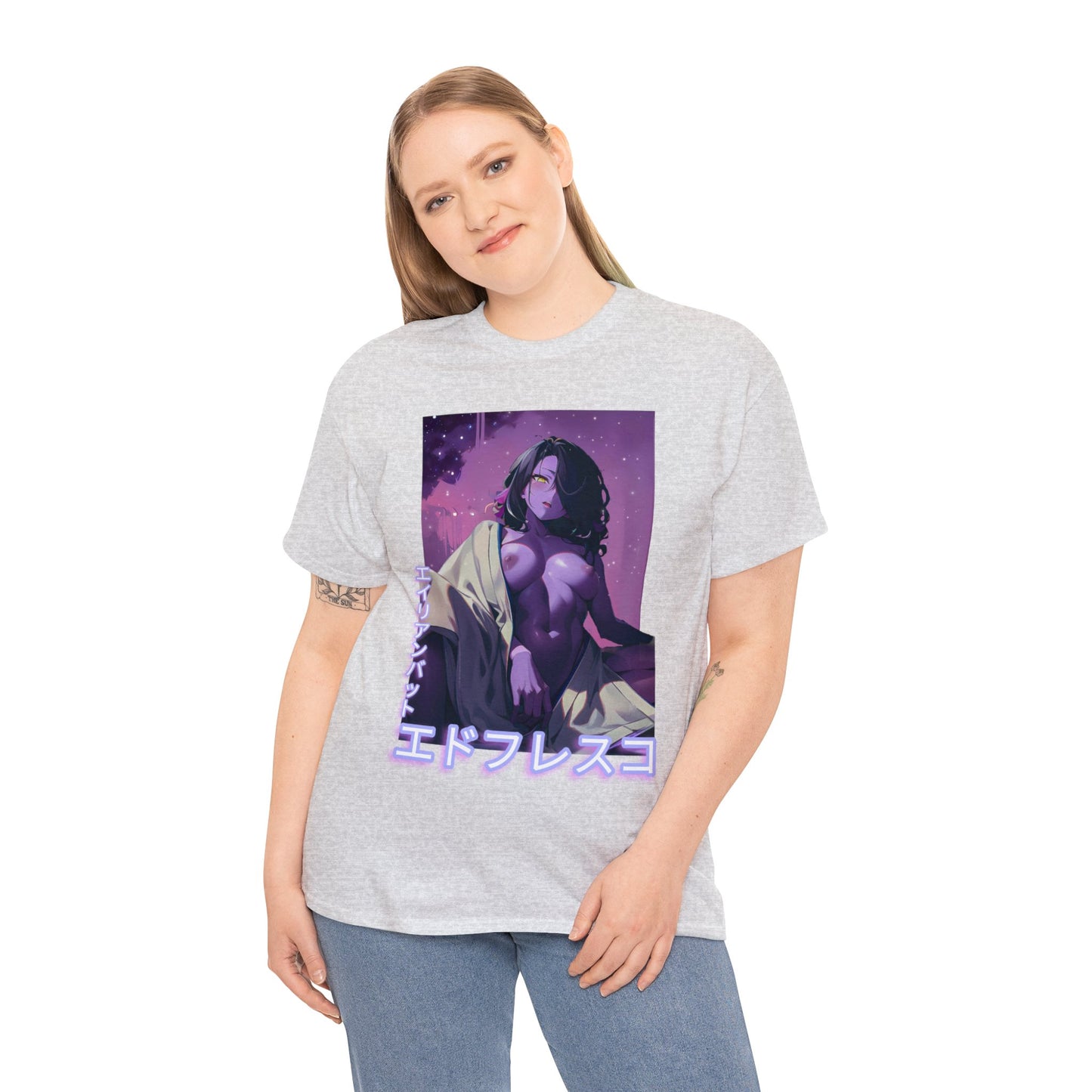 Anime Style Art Unisex Heavy Cotton Tee- "Purple Invader #1"