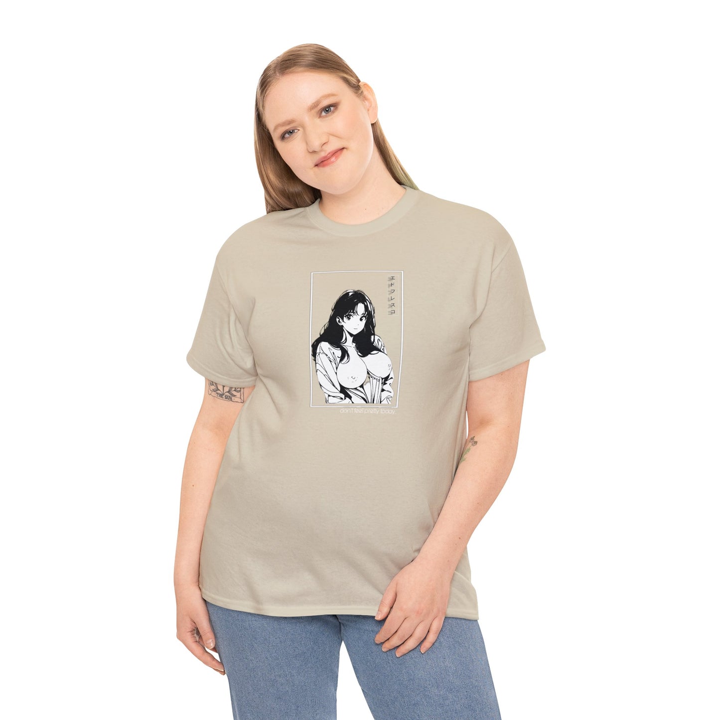 Anime Style Art Unisex Heavy Cotton Tee- "Don't Feel Pretty Today"