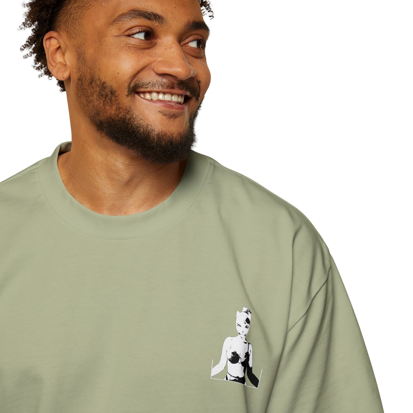 Anime Style Art Men's Heavy Oversized Tee- "Kitty Cities Finest #5"