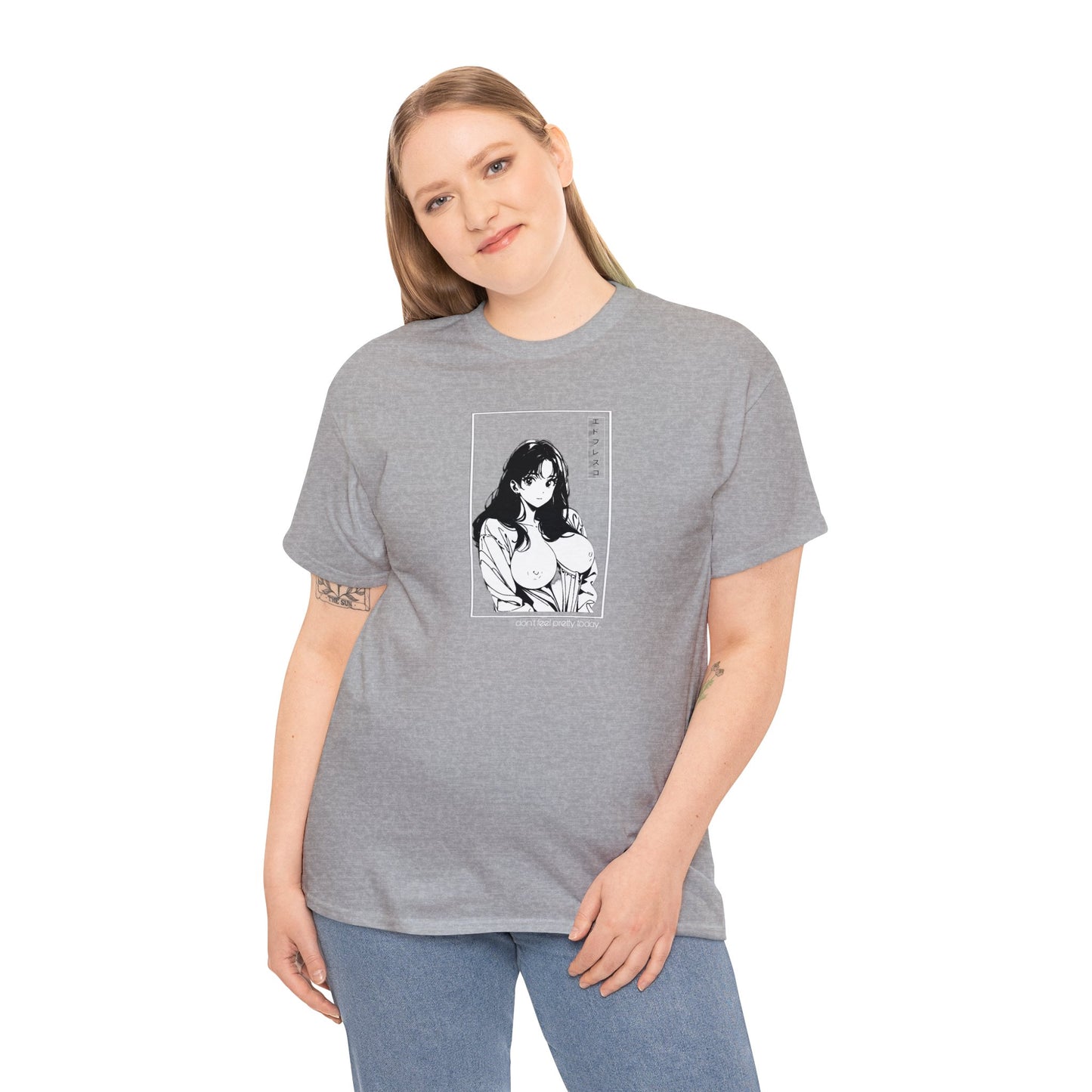 Anime Style Art Unisex Heavy Cotton Tee- "Don't Feel Pretty Today"