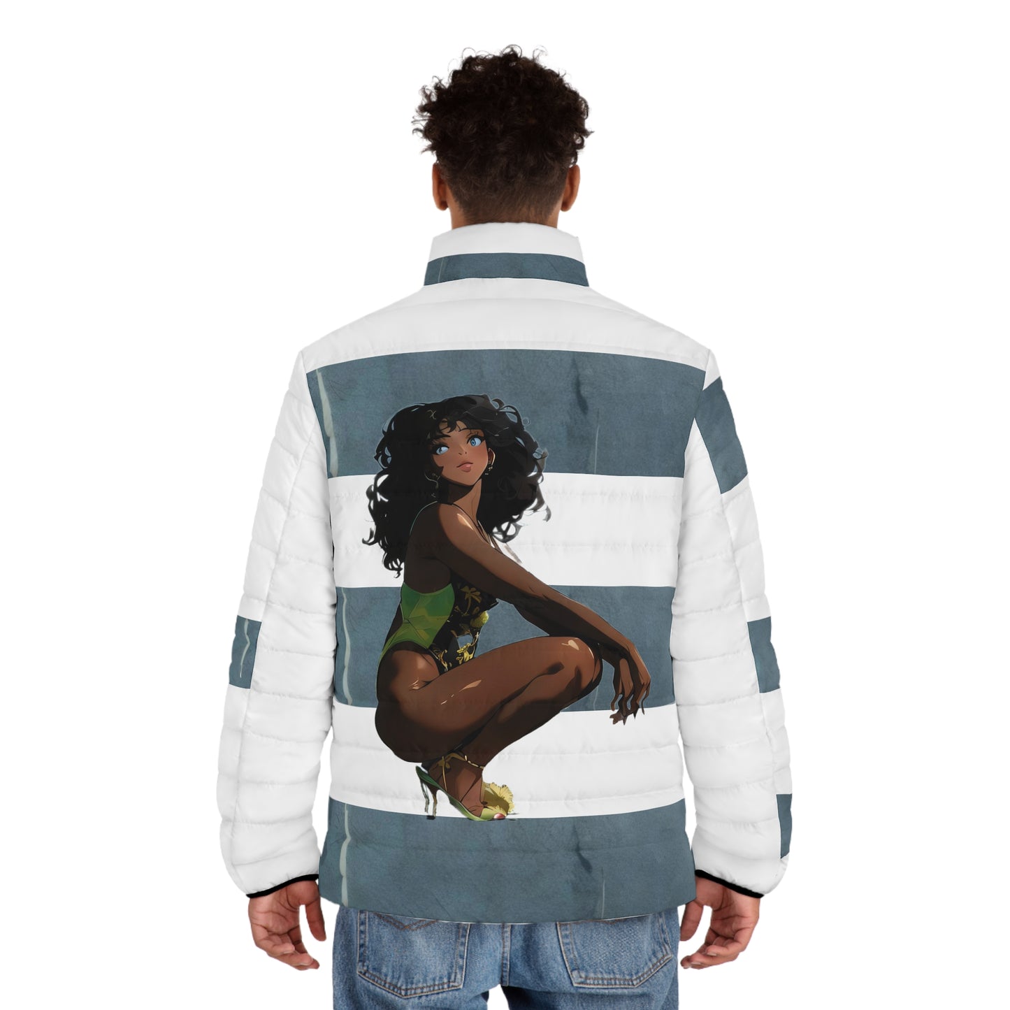 Anime Style Art Men's Puffer Jacket (AOP)- "Curls"