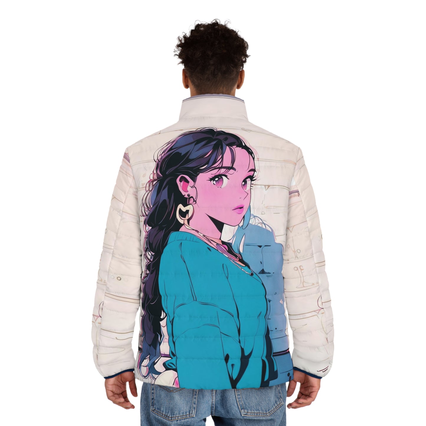 Anime Style Art Men's Puffer Jacket (AOP)- "In the 90s"