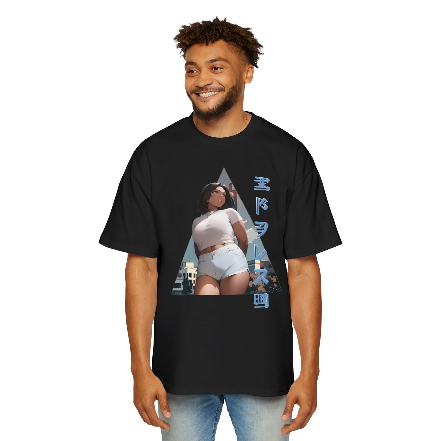 Anime Style Art Men's Heavy Oversized Tee- "Shorty at the Light"