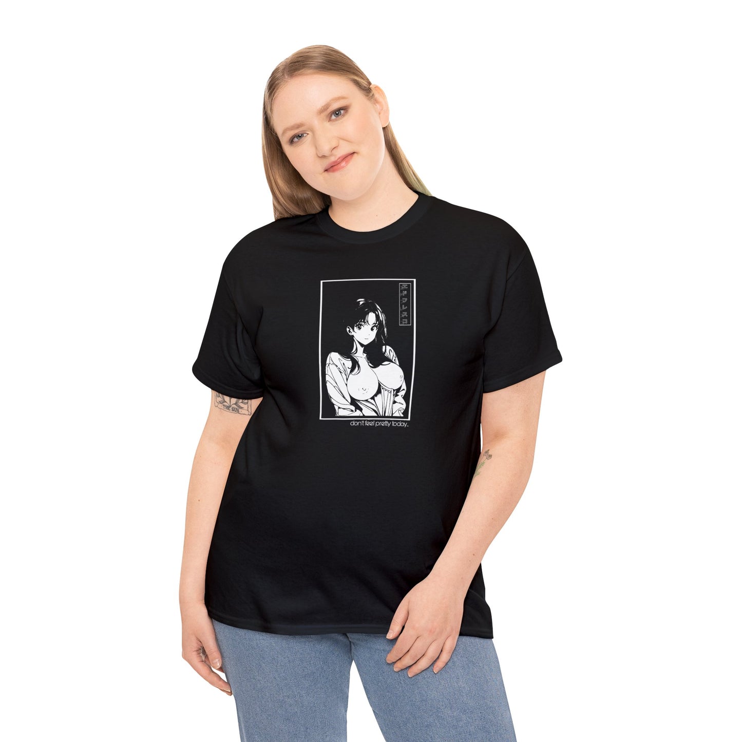 Anime Style Art Unisex Heavy Cotton Tee- "Don't Feel Pretty Today"