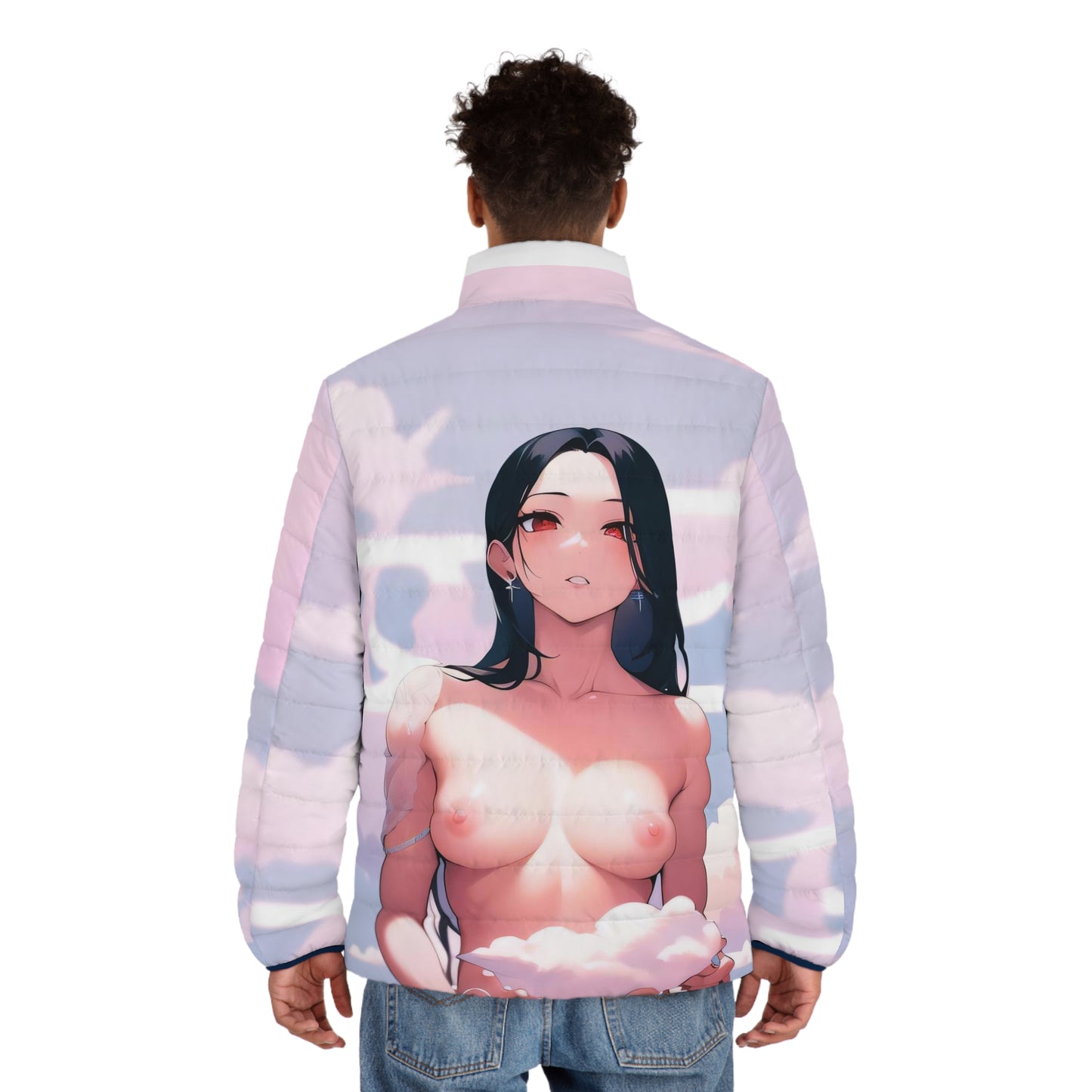 Anime Style Art Men's Puffer Jacket (AOP)"In the Clouds"