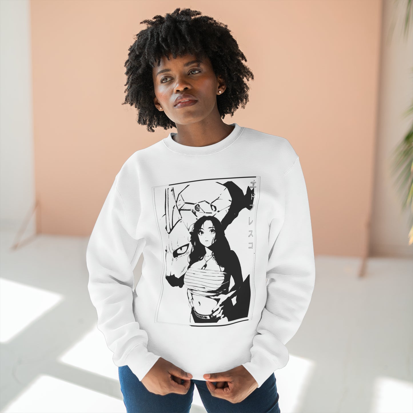 Anime Style Art Unisex Premium Crewneck Sweatshirt- "Stoned Chick 2.0"