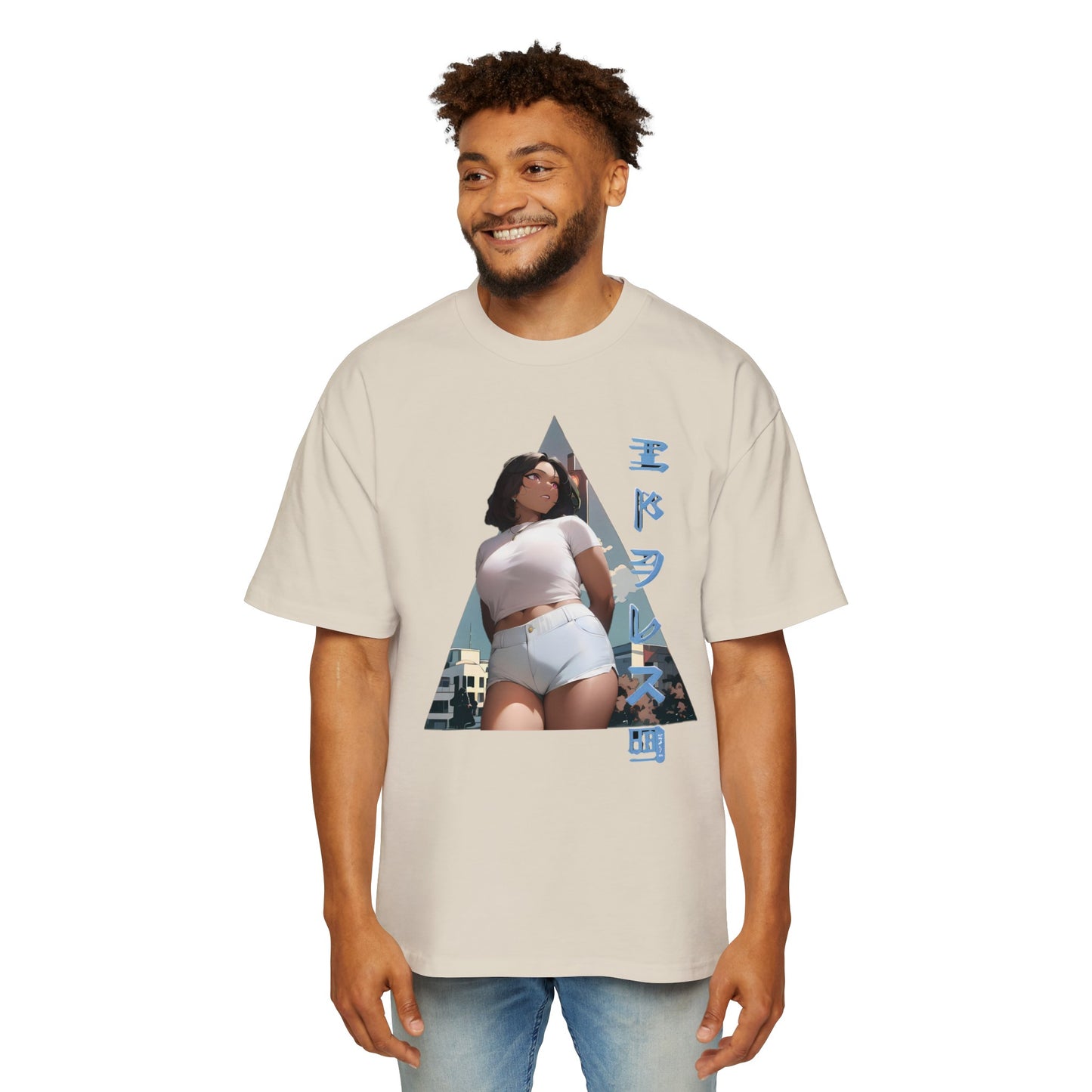 Anime Style Art Men's Heavy Oversized Tee- "Shorty at the Light"
