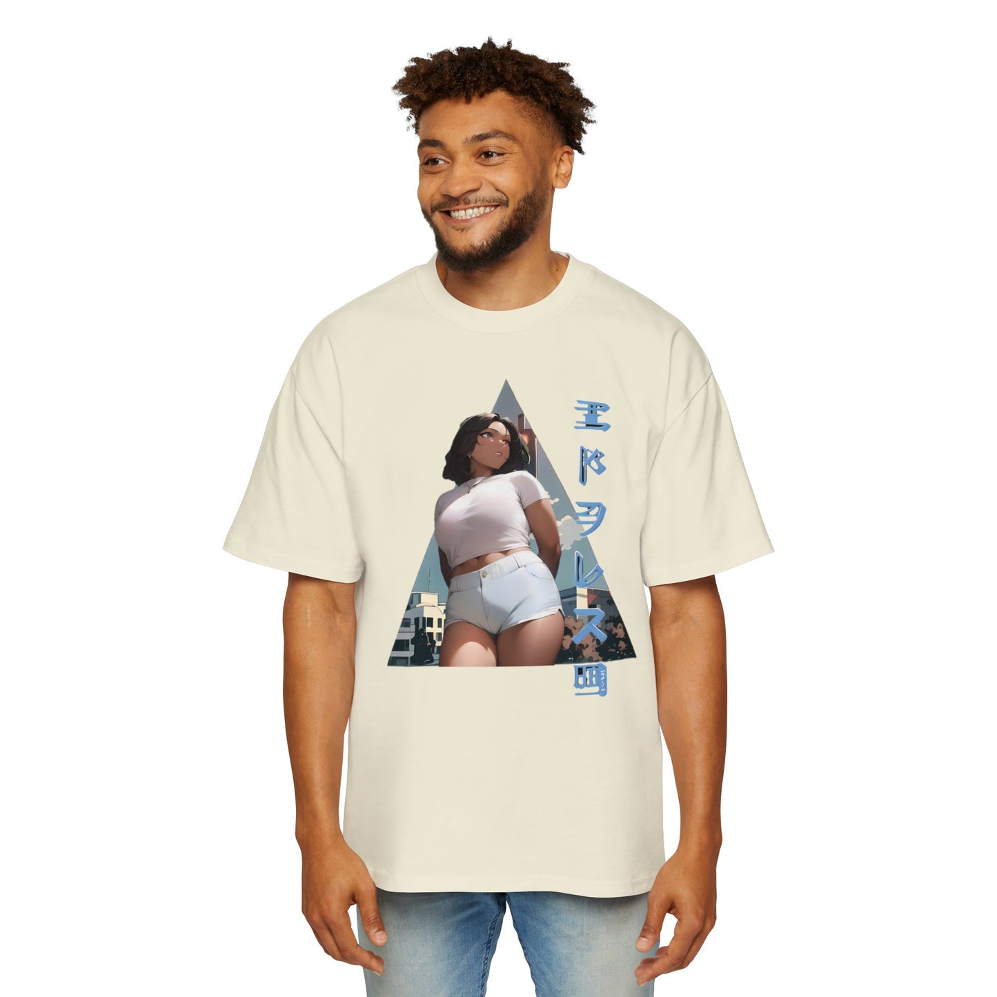 Anime Style Art Men's Heavy Oversized Tee- "Shorty at the Light"