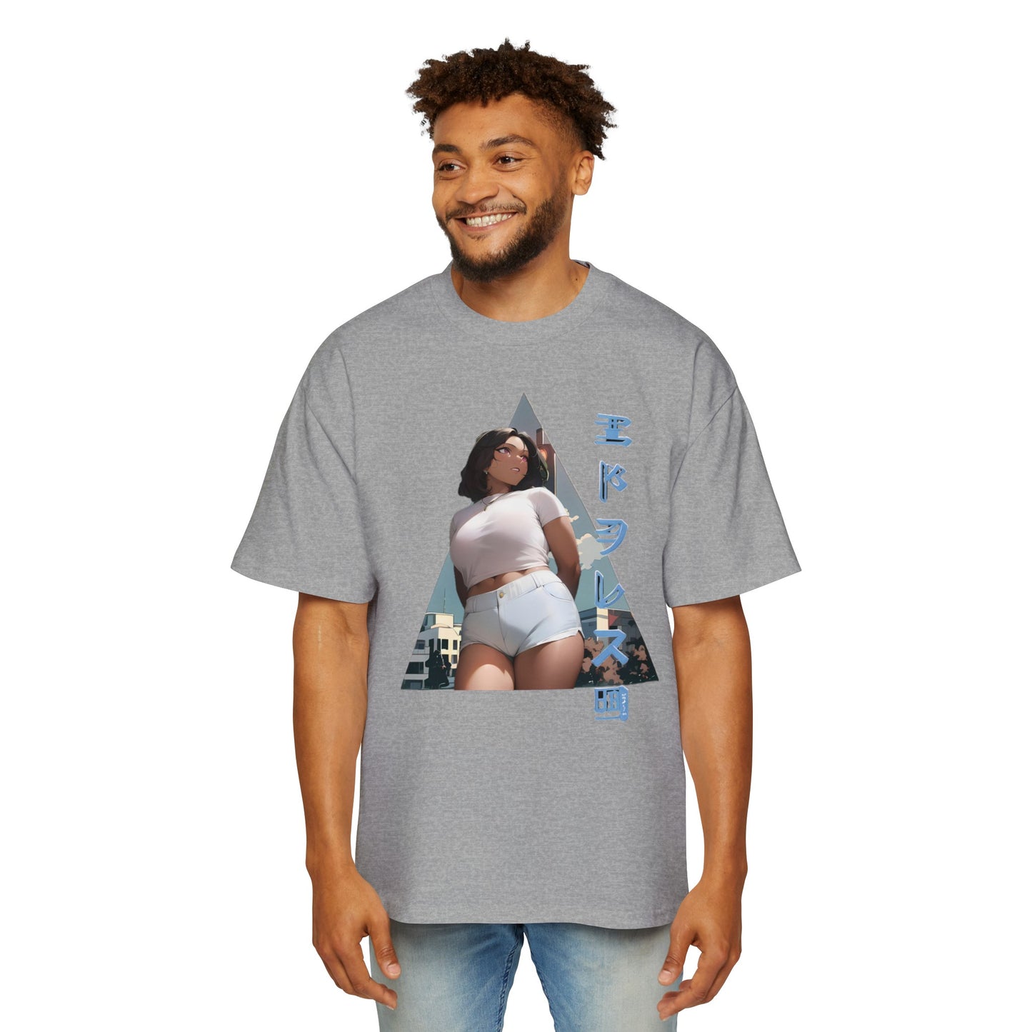 Anime Style Art Men's Heavy Oversized Tee- "Shorty at the Light"