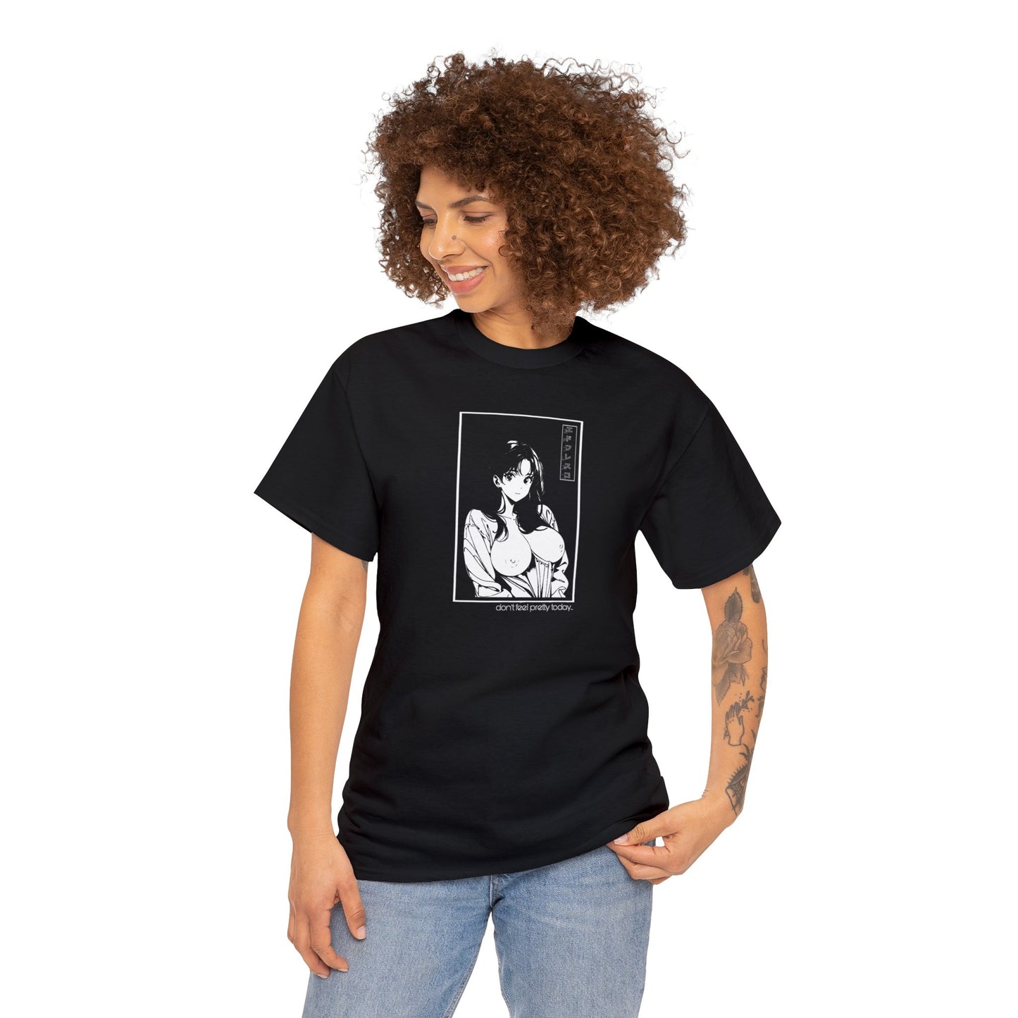 Anime Style Art Unisex Heavy Cotton Tee- "Don't Feel Pretty Today"