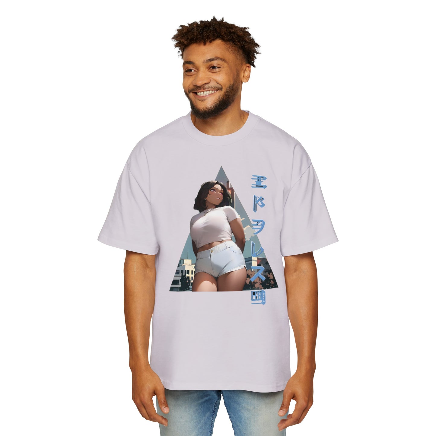 Anime Style Art Men's Heavy Oversized Tee- "Shorty at the Light"