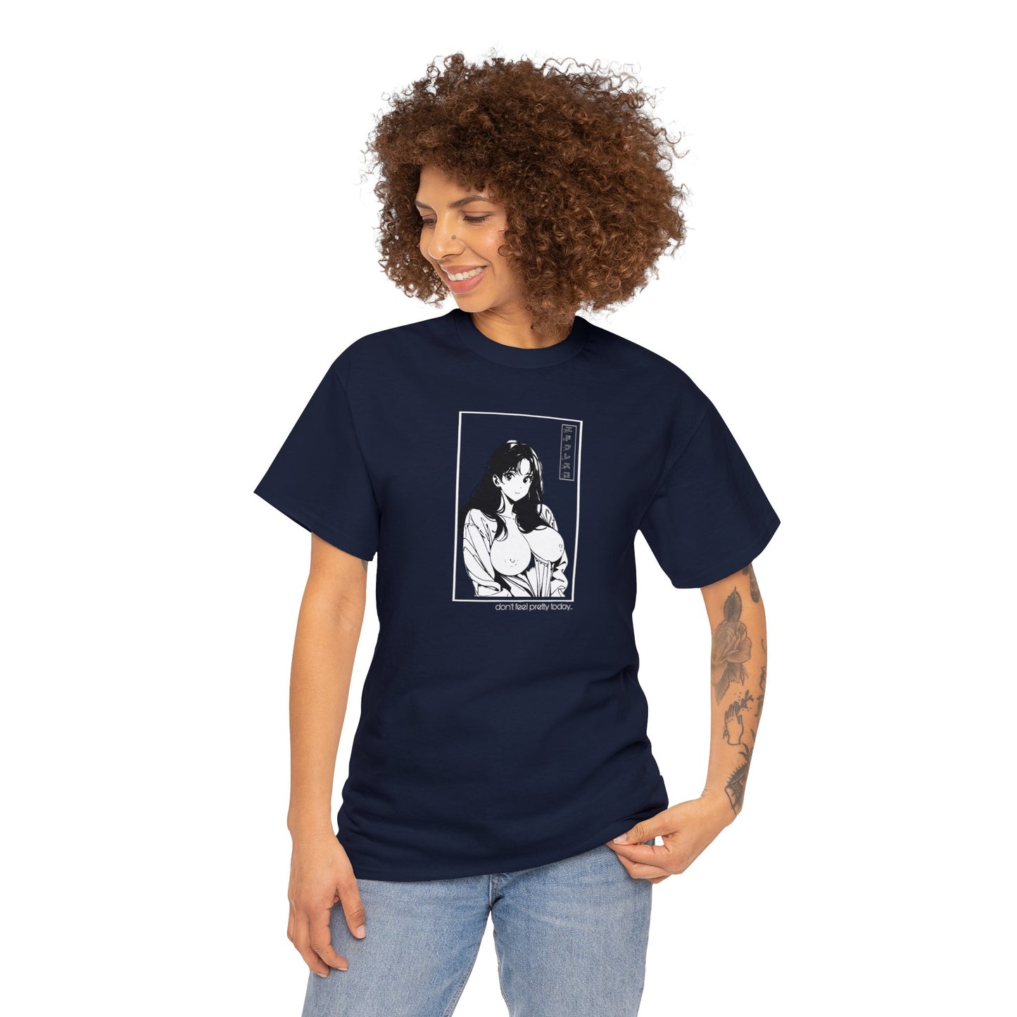 Anime Style Art Unisex Heavy Cotton Tee- "Don't Feel Pretty Today"