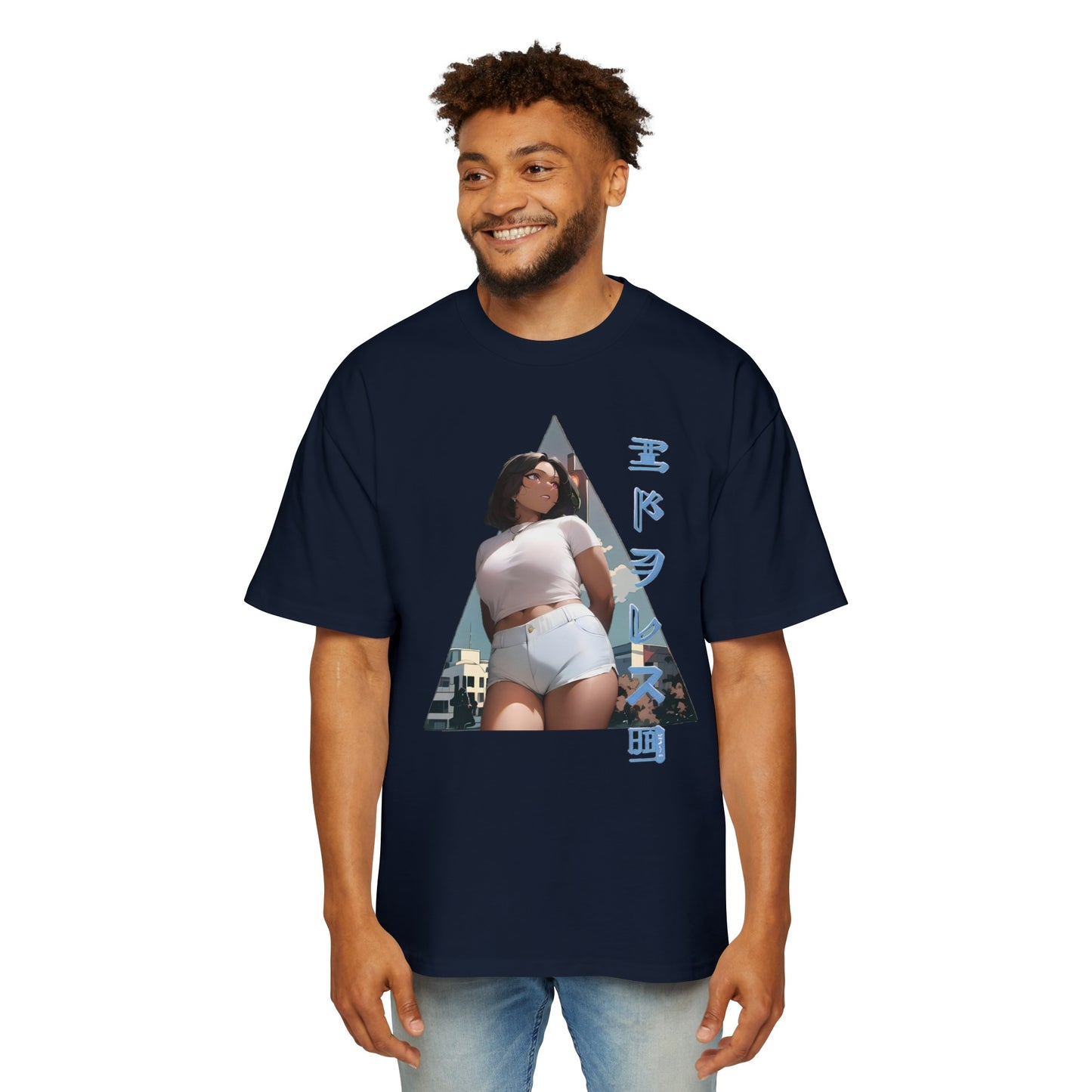 Anime Style Art Men's Heavy Oversized Tee- "Shorty at the Light"