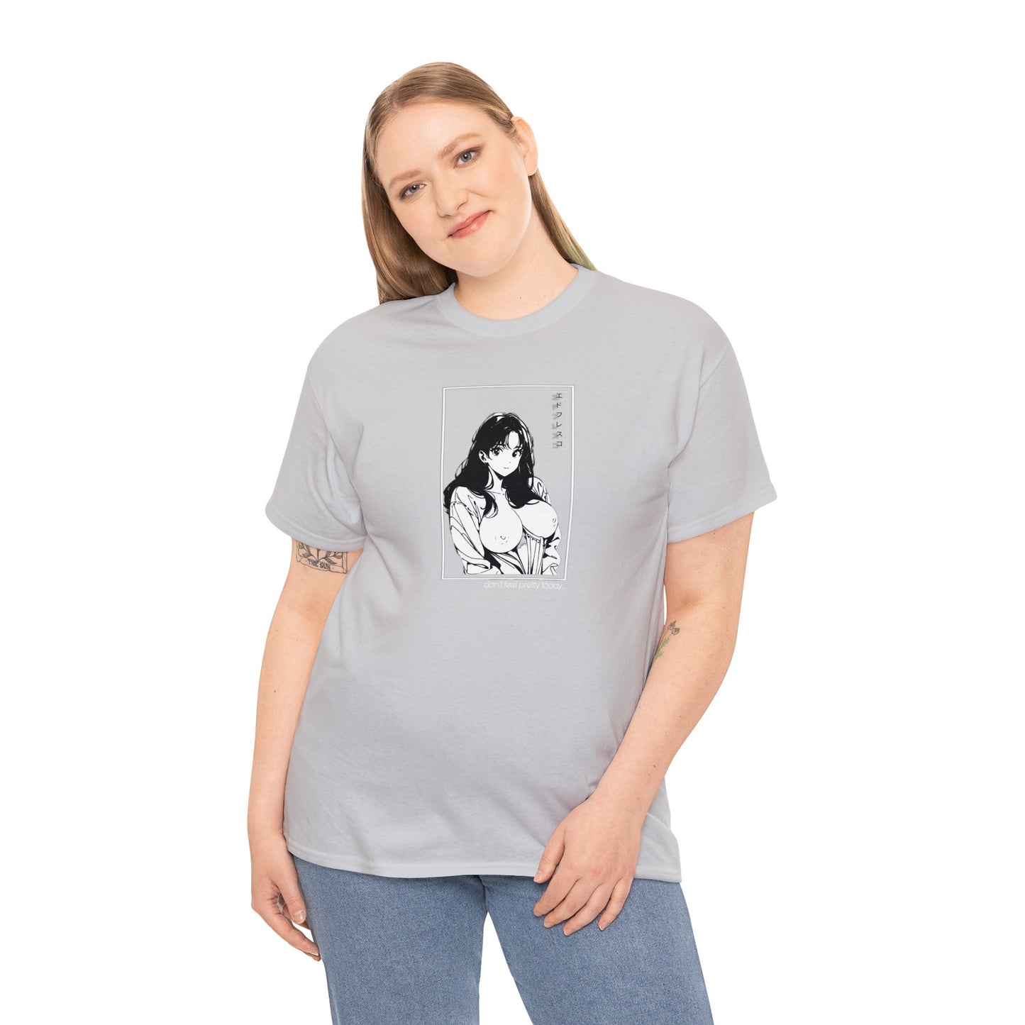 Anime Style Art Unisex Heavy Cotton Tee- "Don't Feel Pretty Today"