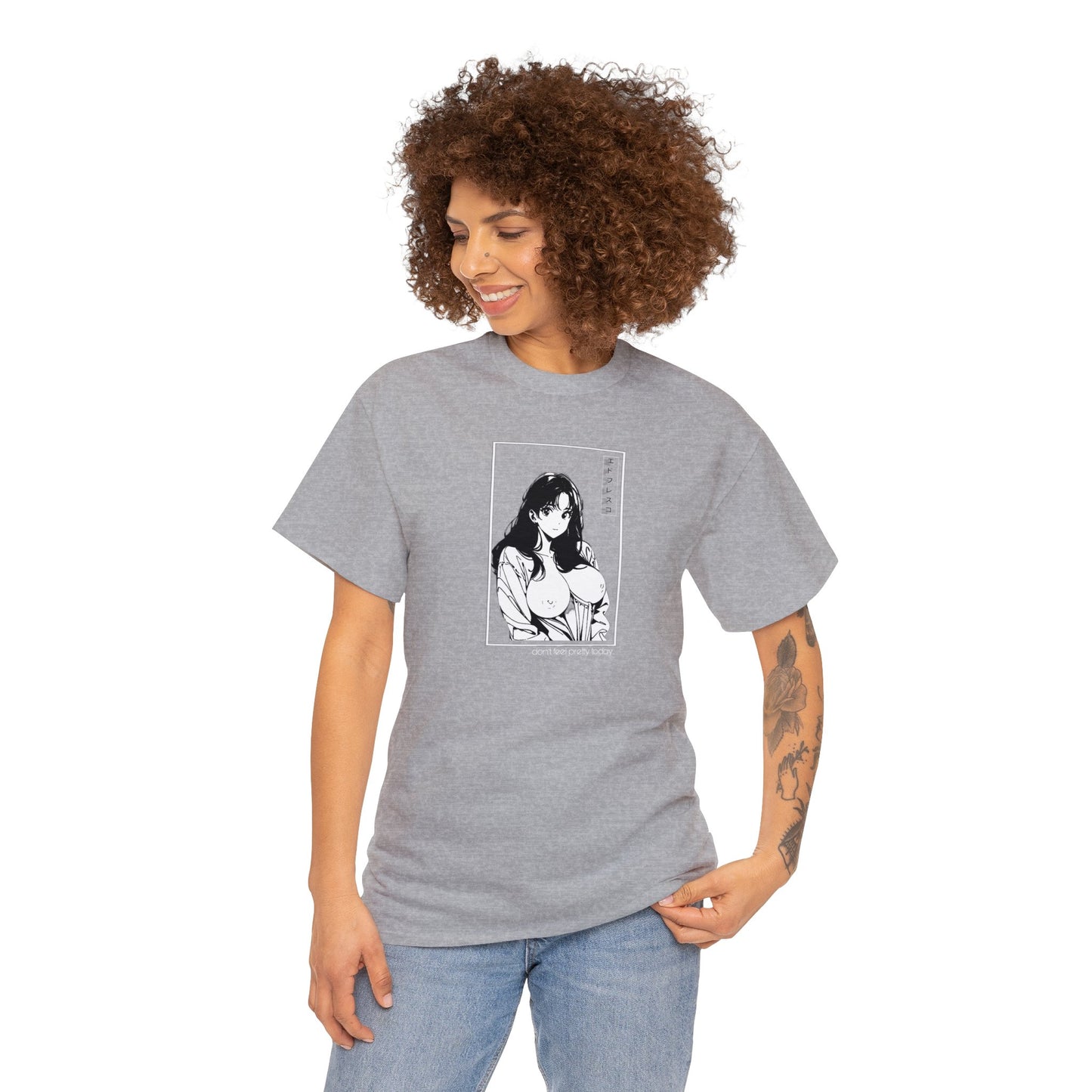Anime Style Art Unisex Heavy Cotton Tee- "Don't Feel Pretty Today"
