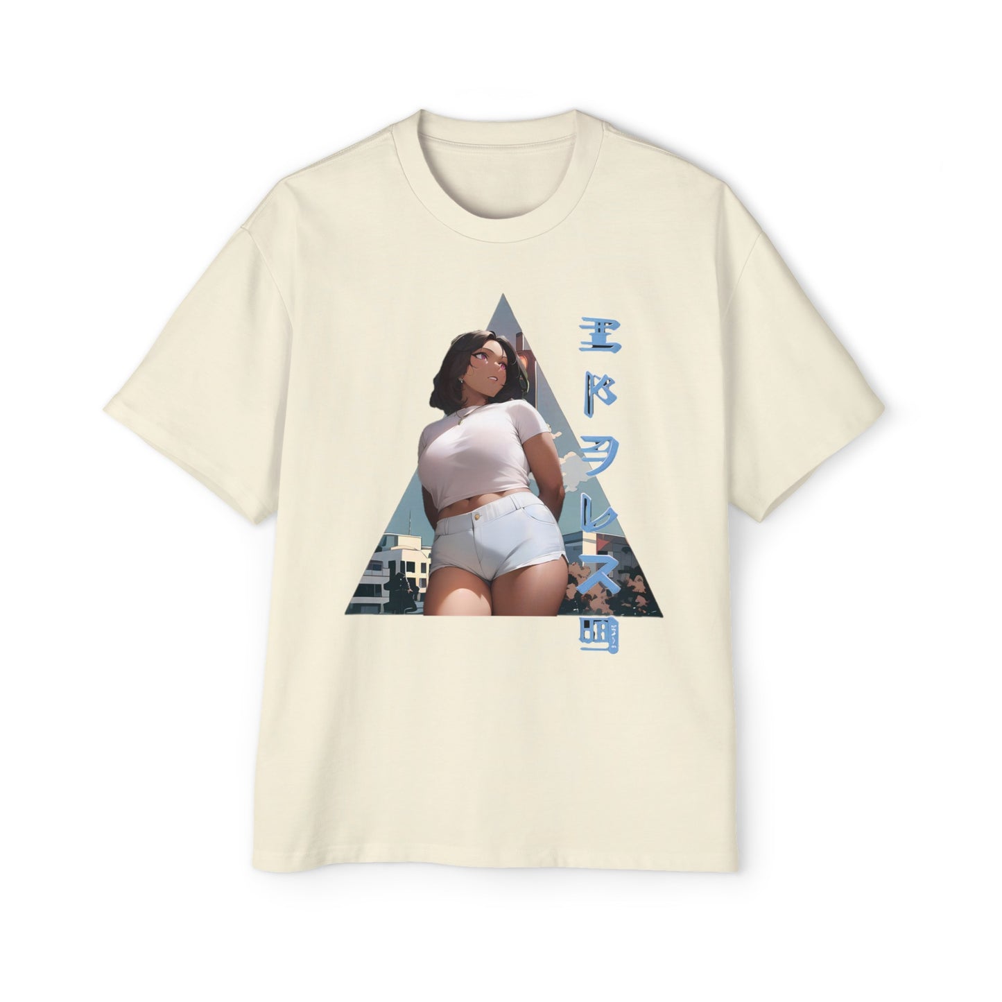 Anime Style Art Men's Heavy Oversized Tee- "Shorty at the Light"