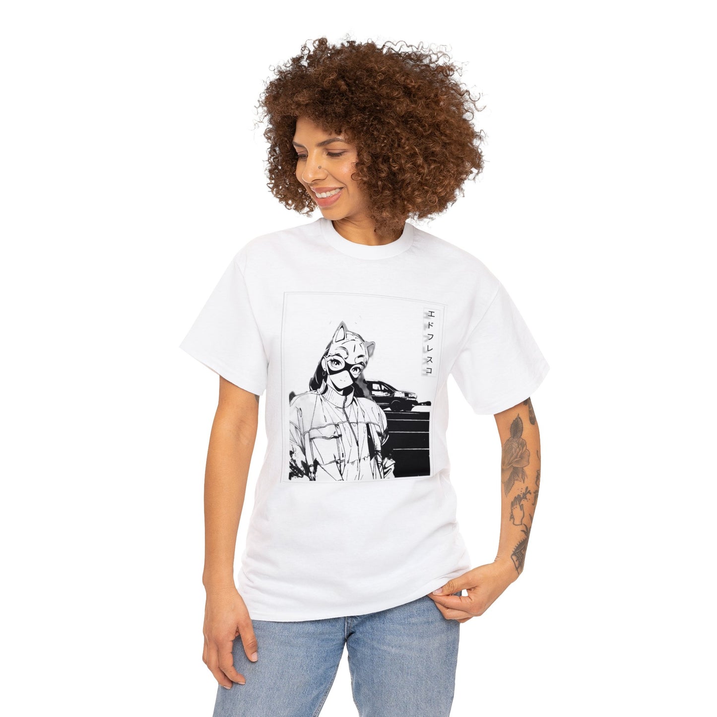 Anime Style Art Unisex Heavy Cotton Tee- "Kitty Faye"