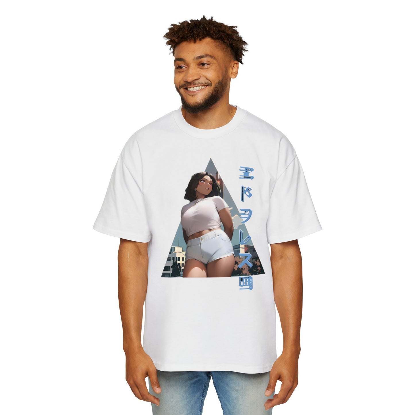 Anime Style Art Men's Heavy Oversized Tee- "Shorty at the Light"