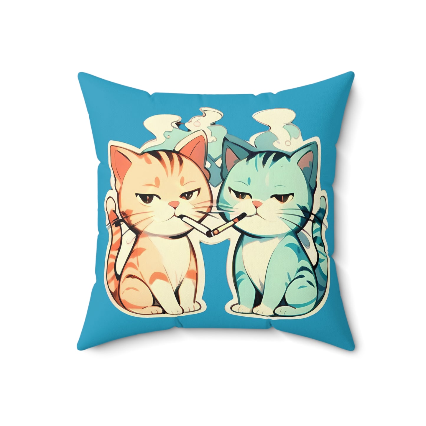Anime Style Art Faux Suede Square Pillow- "Stoner Cats #1"