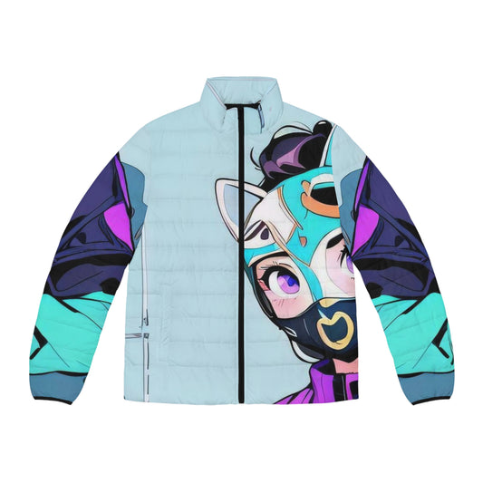 Anime Style Art Men's Puffer Jacket (AOP)- "Babi Kat"