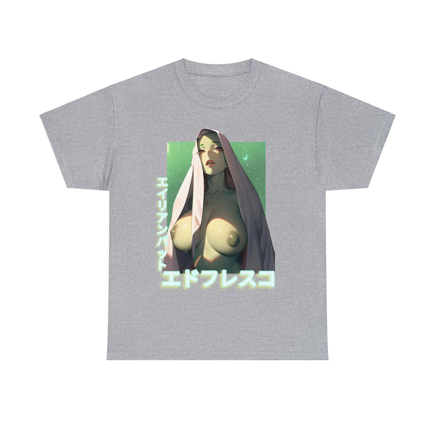 Anime Style Art Unisex Heavy Cotton Tee- "Green Invader #1"