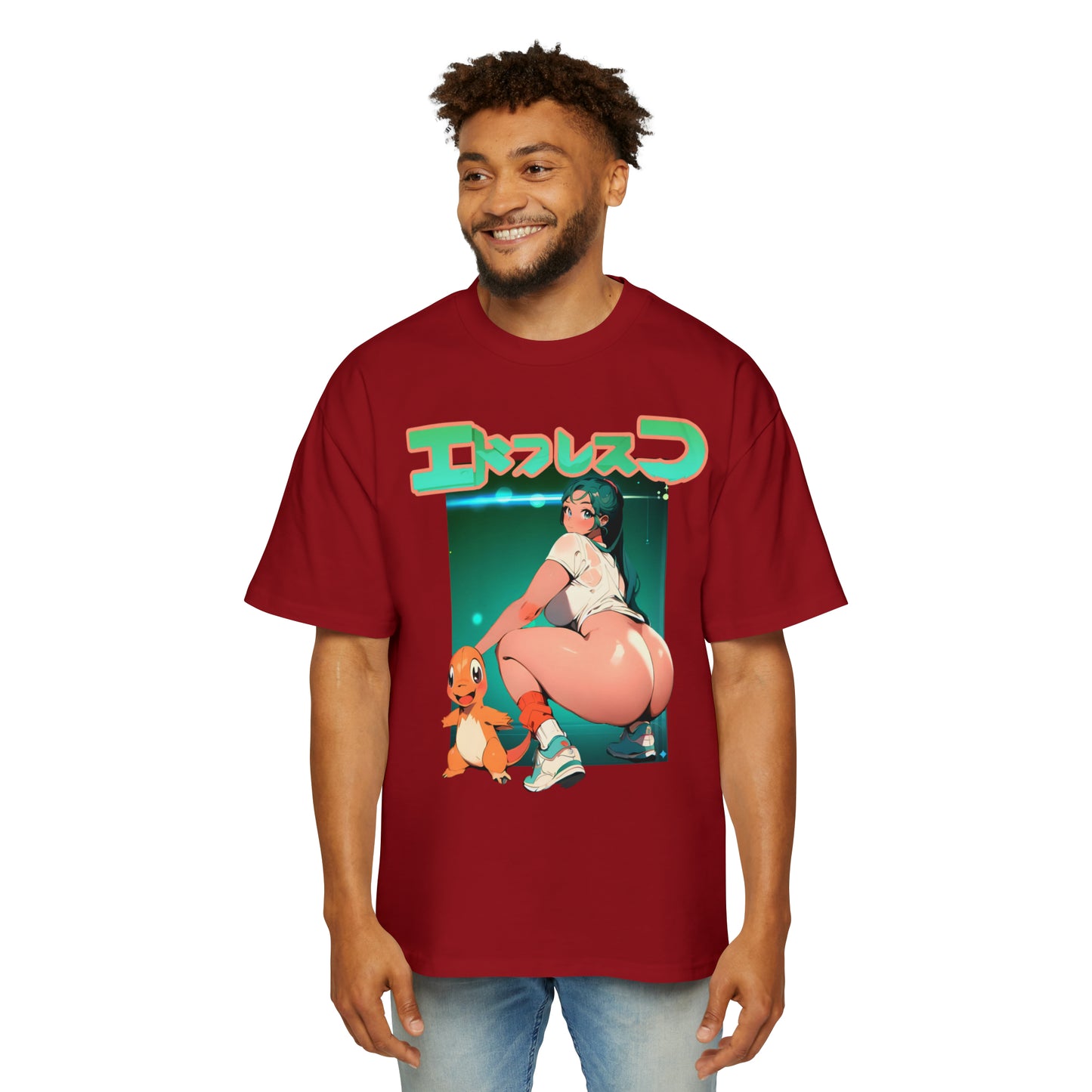 Anime Style Art Men's Heavy Oversized Tee- "Arcade with Homie"