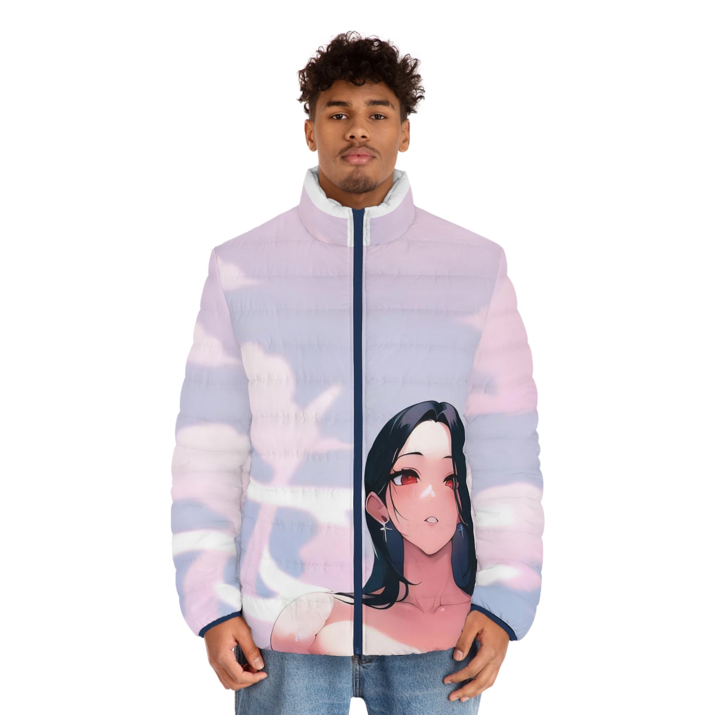 Anime Style Art Men's Puffer Jacket (AOP)"In the Clouds"