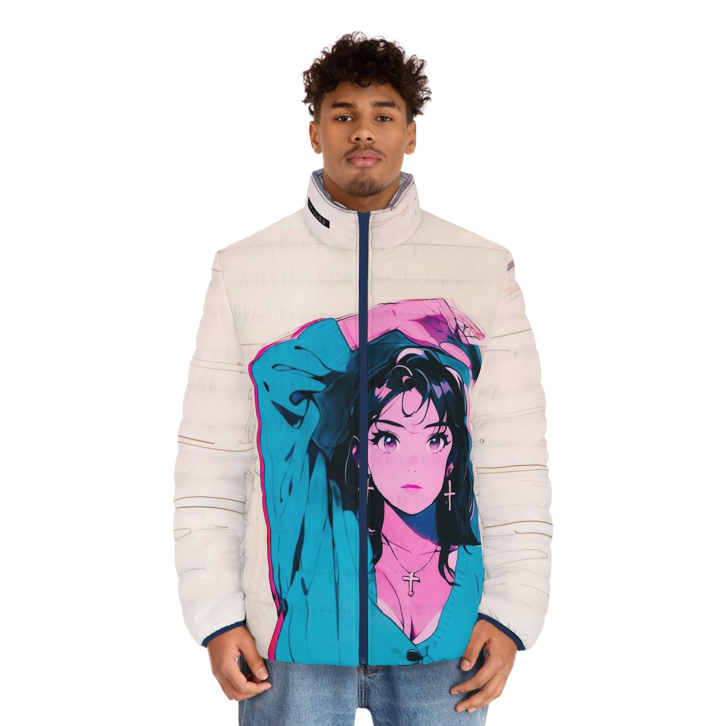 Anime Style Art Men's Puffer Jacket (AOP)- "In the 90s"