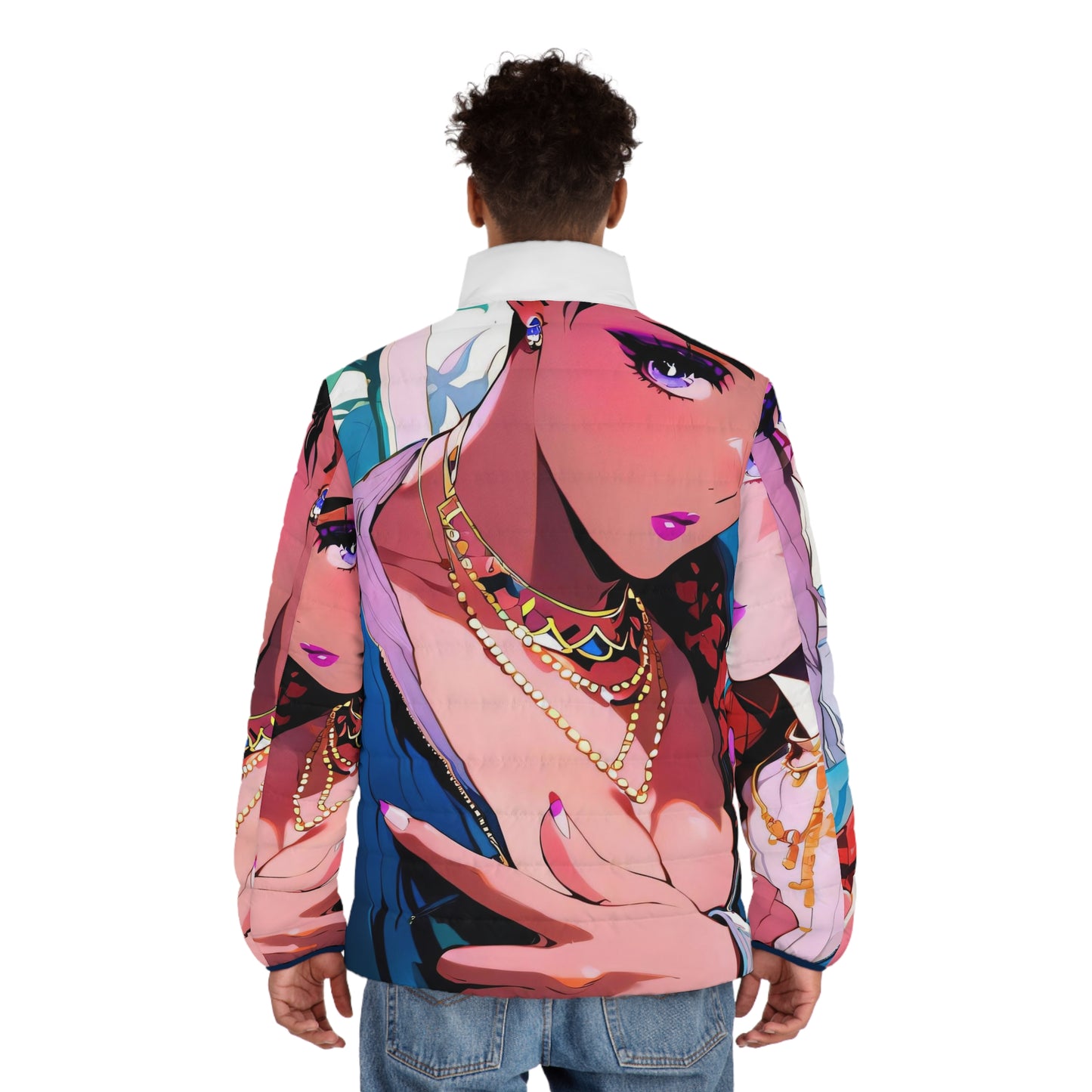 Anime Style Art Men's Puffer Jacket (AOP)- "Maniac"