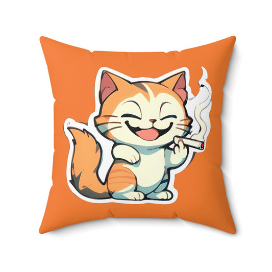 Anime Style Art Faux Suede Square Pillow- "Stoner Cats #2"