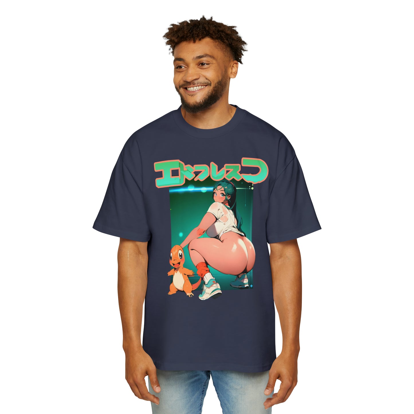 Anime Style Art Men's Heavy Oversized Tee- "Arcade with Homie"