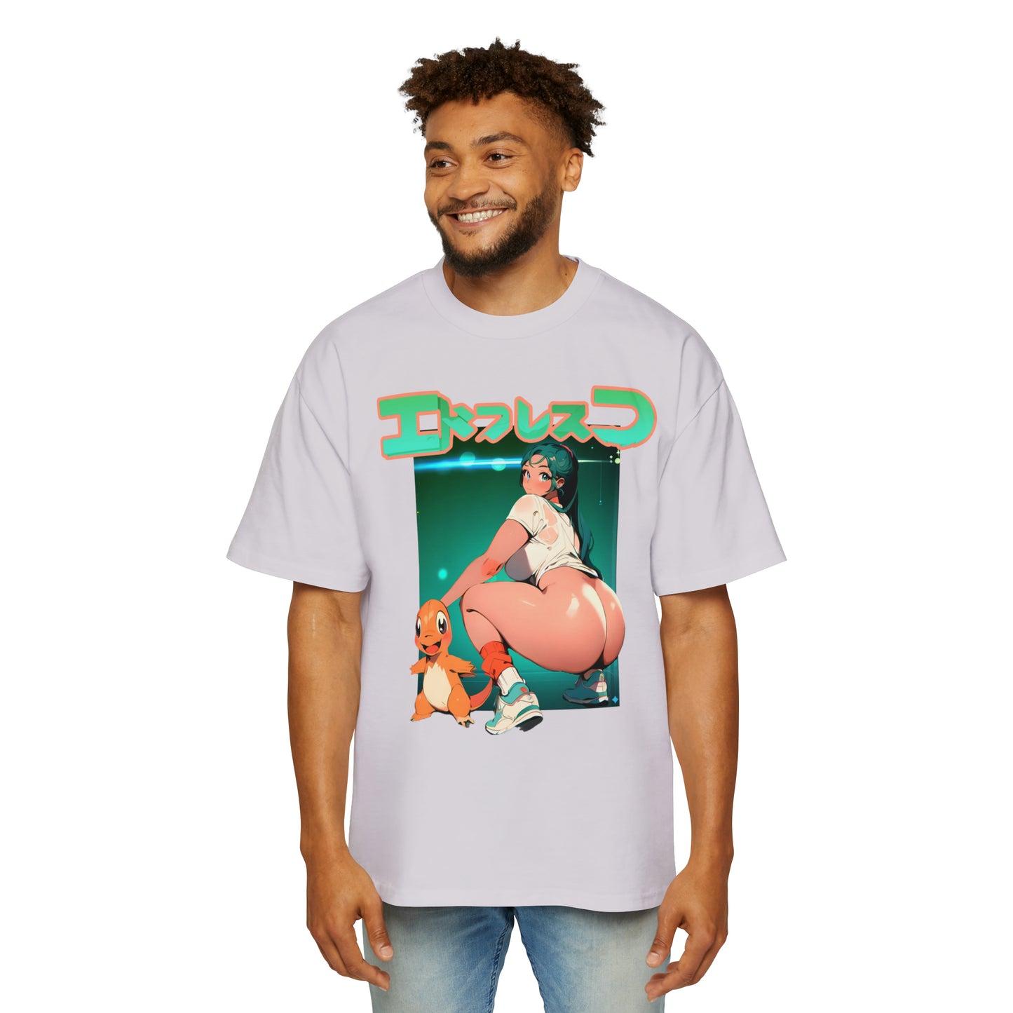 Anime Style Art Men's Heavy Oversized Tee- "Arcade with Homie"