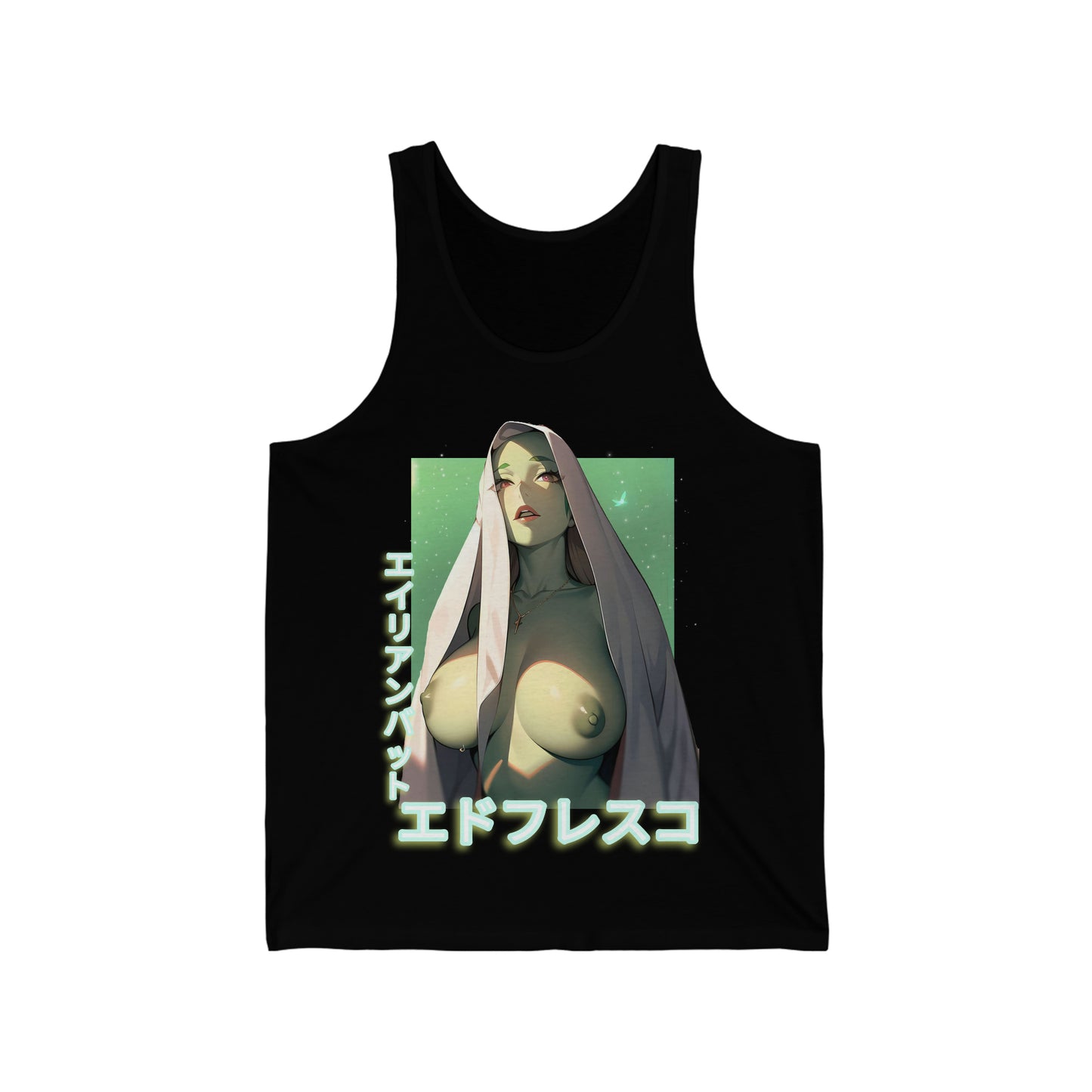 Anime Style Art Unisex Jersey Tank- "Green Invader #1"