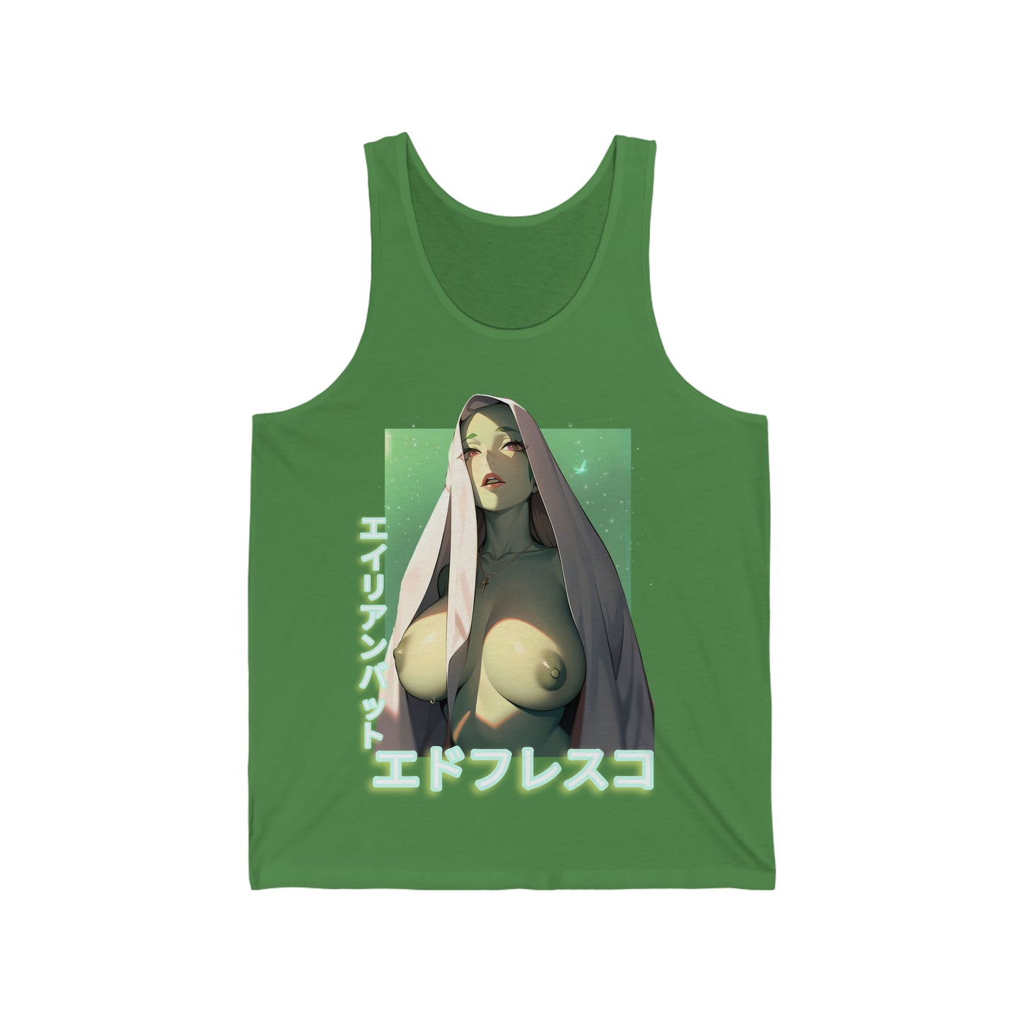 Anime Style Art Unisex Jersey Tank- "Green Invader #1"