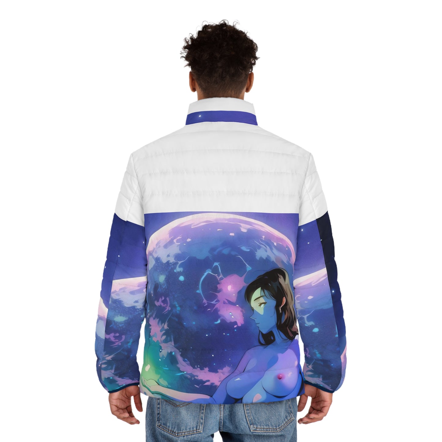 Anime Style Art Men's Puffer Jacket (AOP)- "Mother of Worlds"