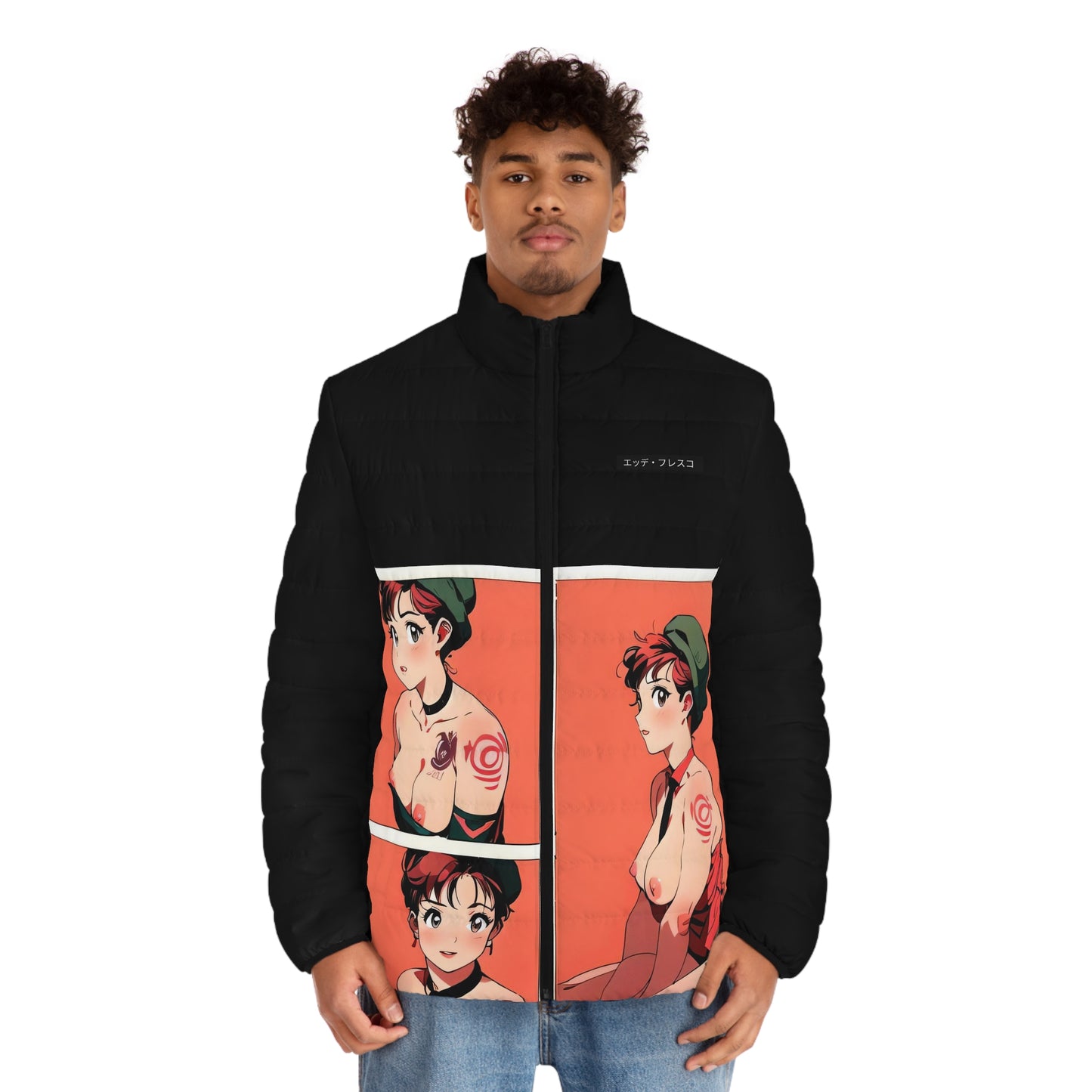 Anime Style Art Men's Puffer Jacket (AOP)- "Ms. Desire"
