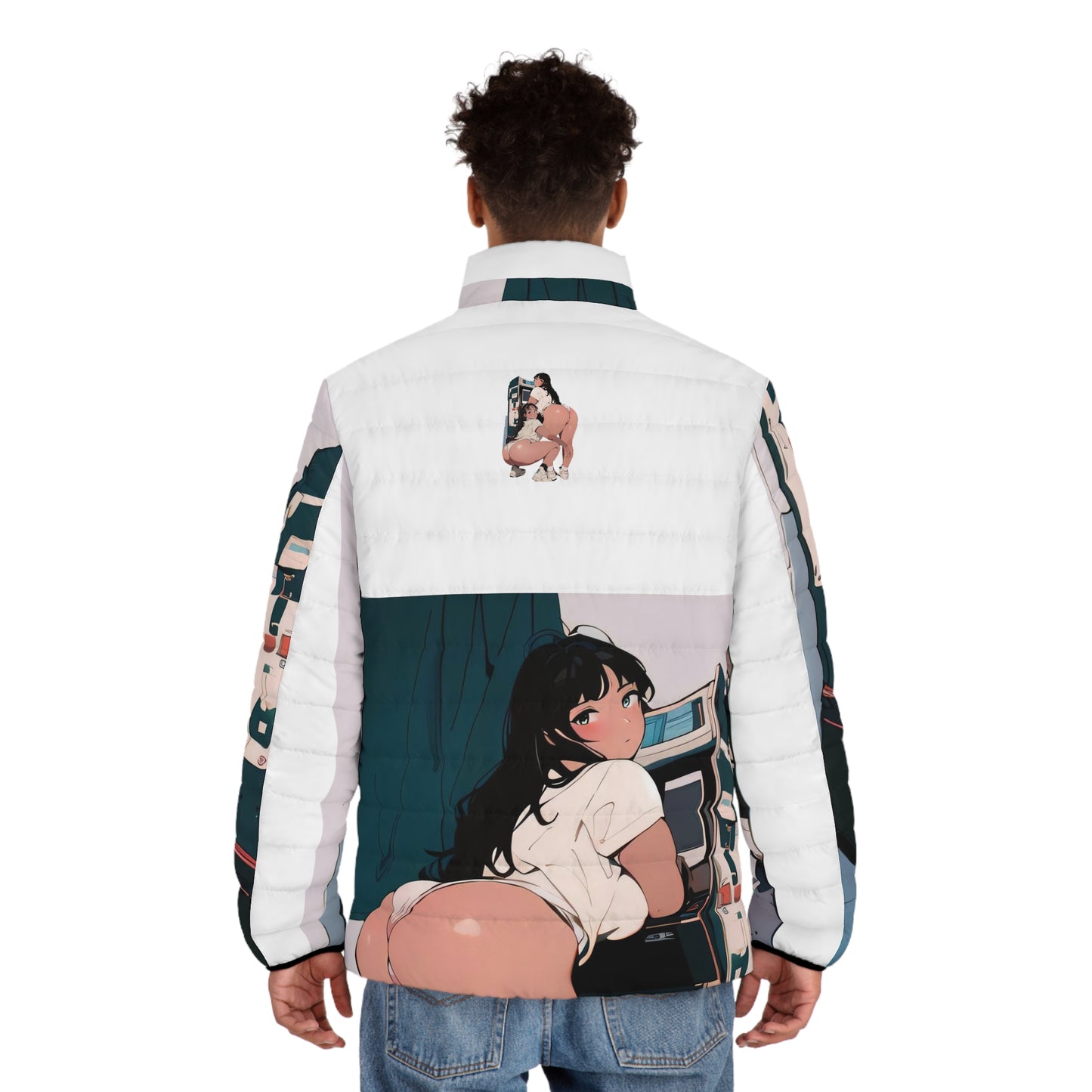 Anime Style Art Men's Puffer Jacket (AOP)- "Body Scrumptious"