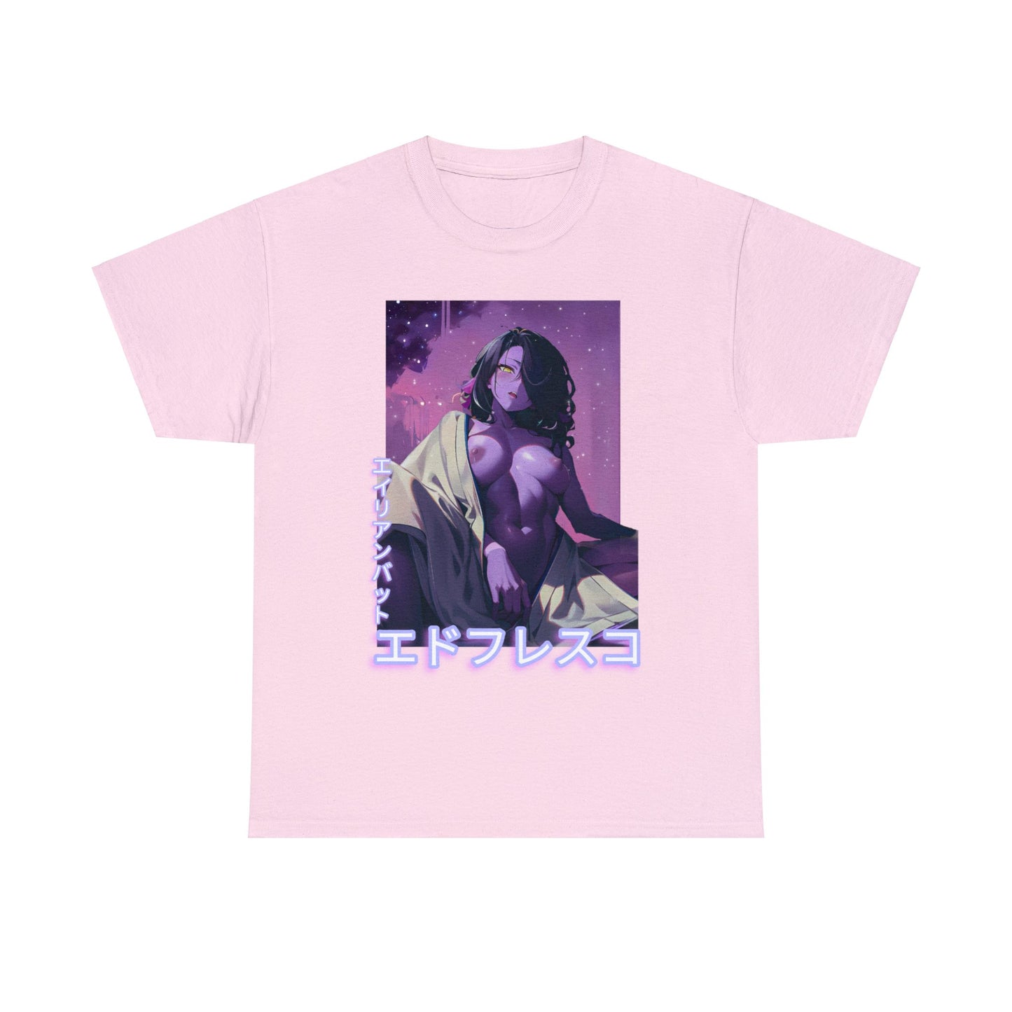 Anime Style Art Unisex Heavy Cotton Tee- "Purple Invader #1"