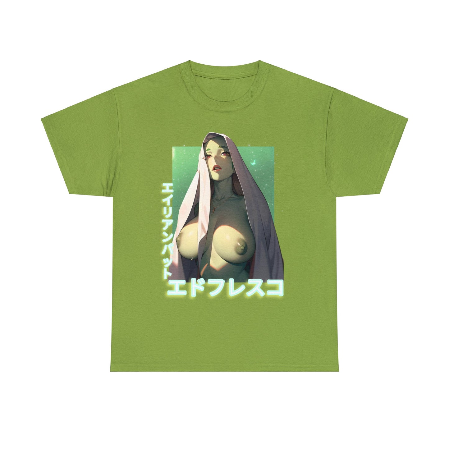 Anime Style Art Unisex Heavy Cotton Tee- "Green Invader #1"
