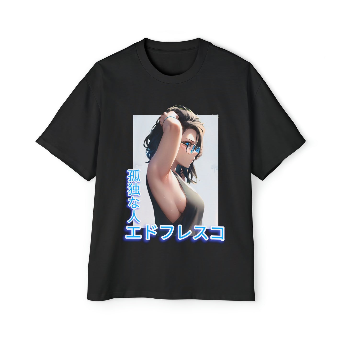 Anime Style Art Men's Heavy Oversized Tee- "Front Cover Chick"