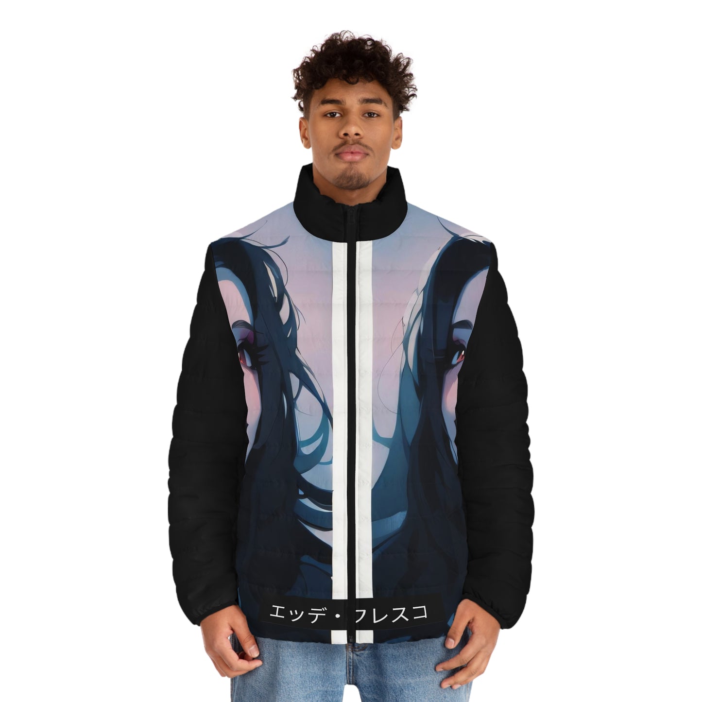 Anime Style Art Men's Puffer Jacket (AOP)- "Smiling Faces"
