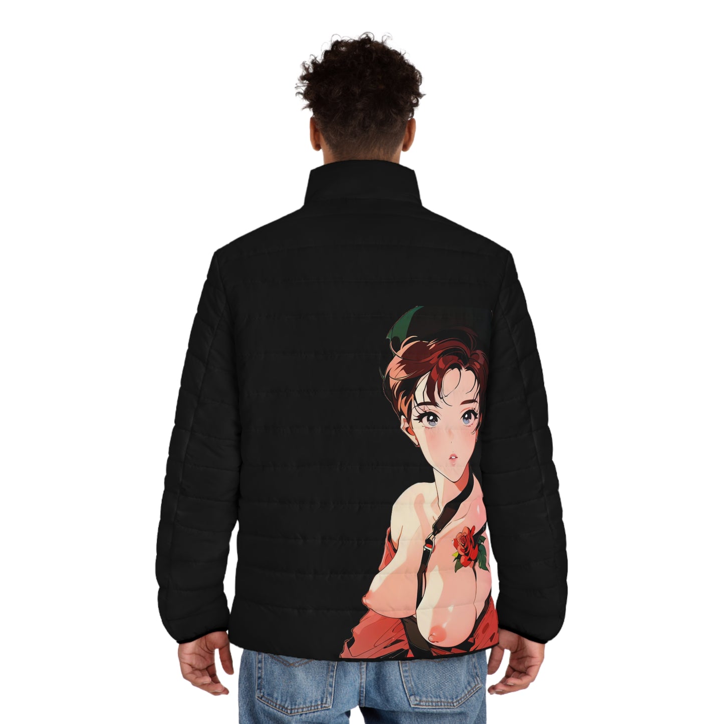 Anime Style Art Men's Puffer Jacket (AOP)- "Ms. Desire"